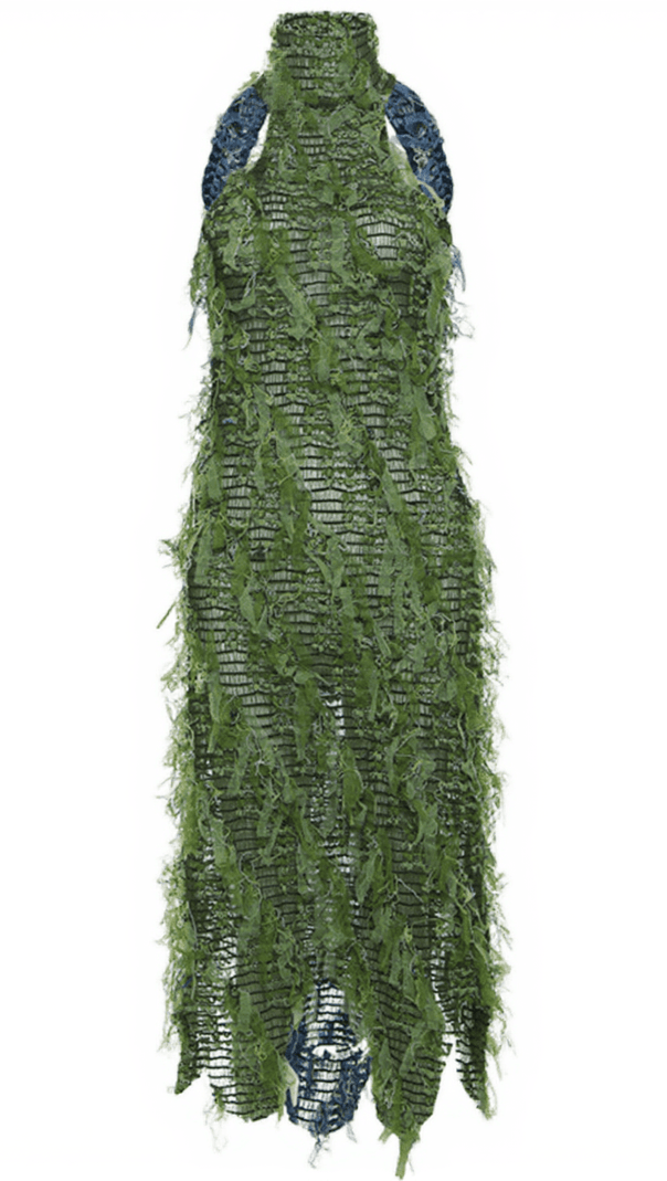 AIIZIE ARLO HALTERNECK BACKLESS HOLLOW MIDI DRESS IN GREEN - product image