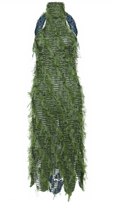 ARLO HALTERNECK BACKLESS HOLLOW MIDI DRESS IN GREEN