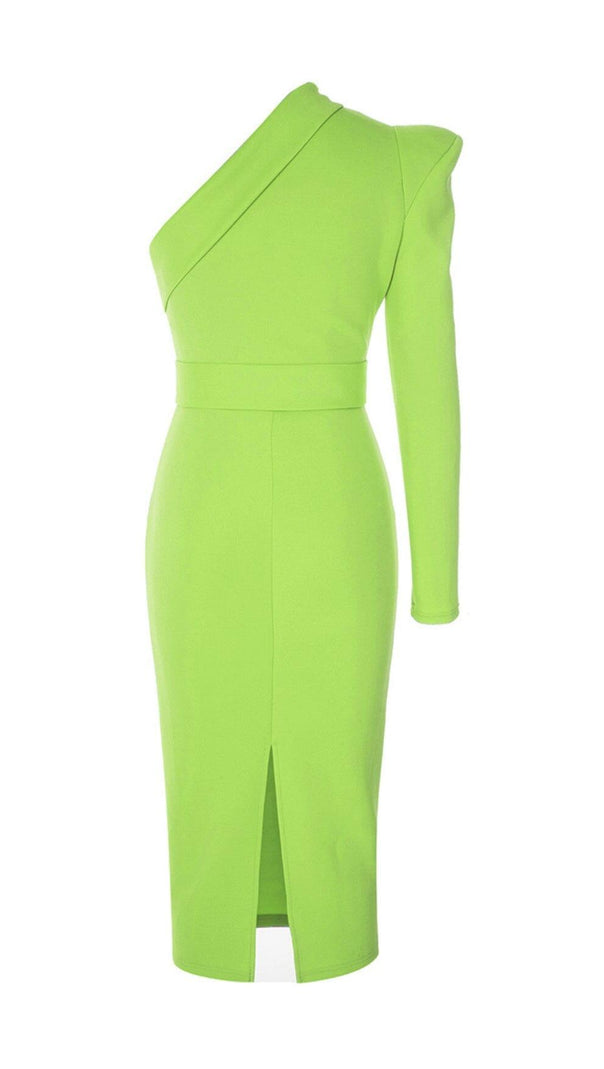 ABITO MIDI CON CINTURA MONOSPALLA VERDE