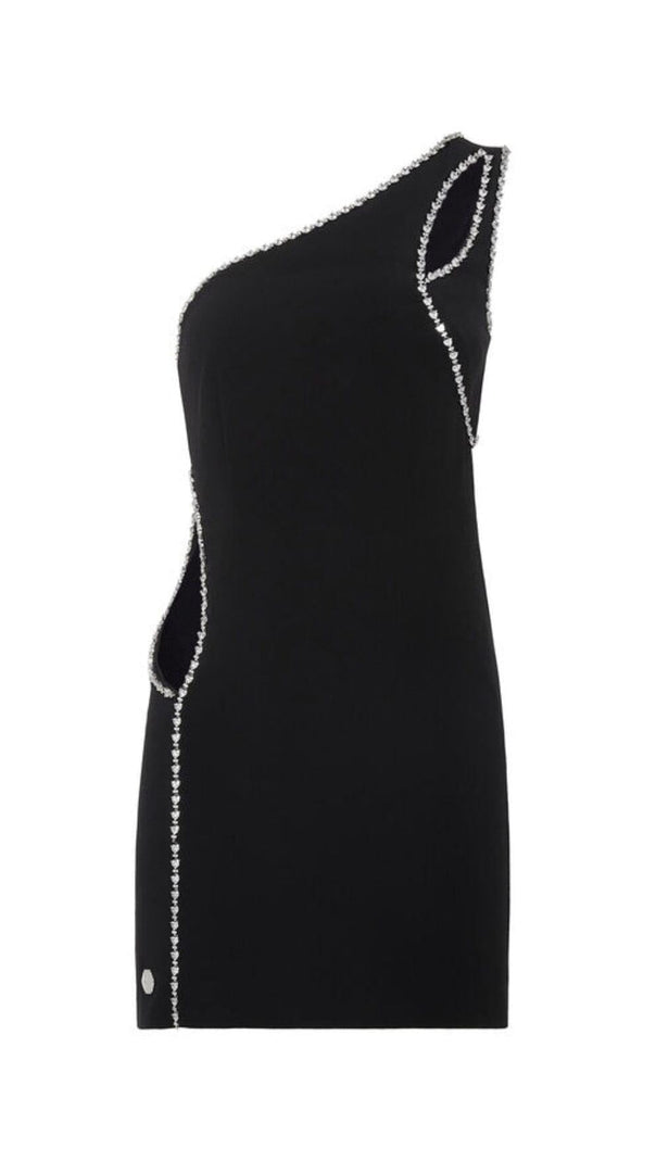 AIIZIE ONE SHOULDER DIAMOND MINI DRESS IN BLACK - product image