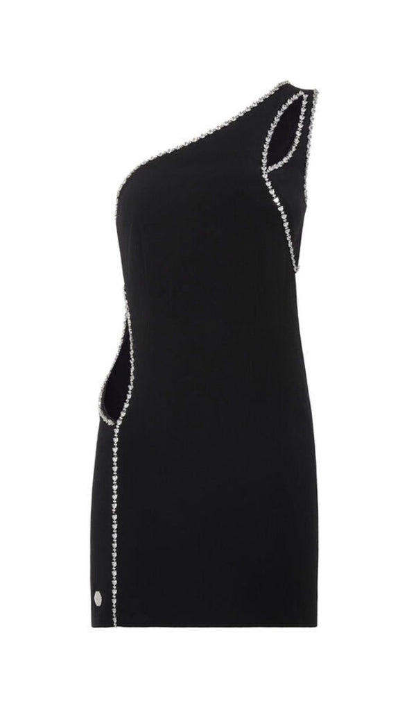 ONE SHOULDER DIAMOND MINI DRESS IN BLACK