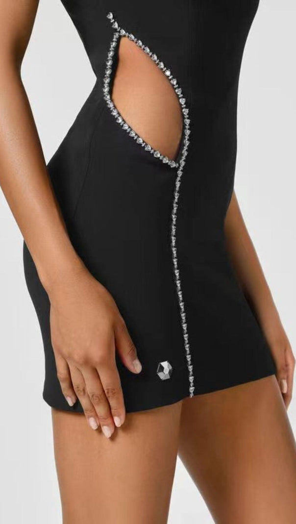 AIIZIE ONE SHOULDER DIAMOND MINI DRESS IN BLACK - product image