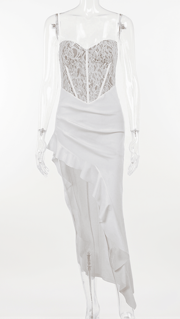 AIIZIE AIZEN LACE ASYMMETRIC RUFFLE MIDI DRESS - product image