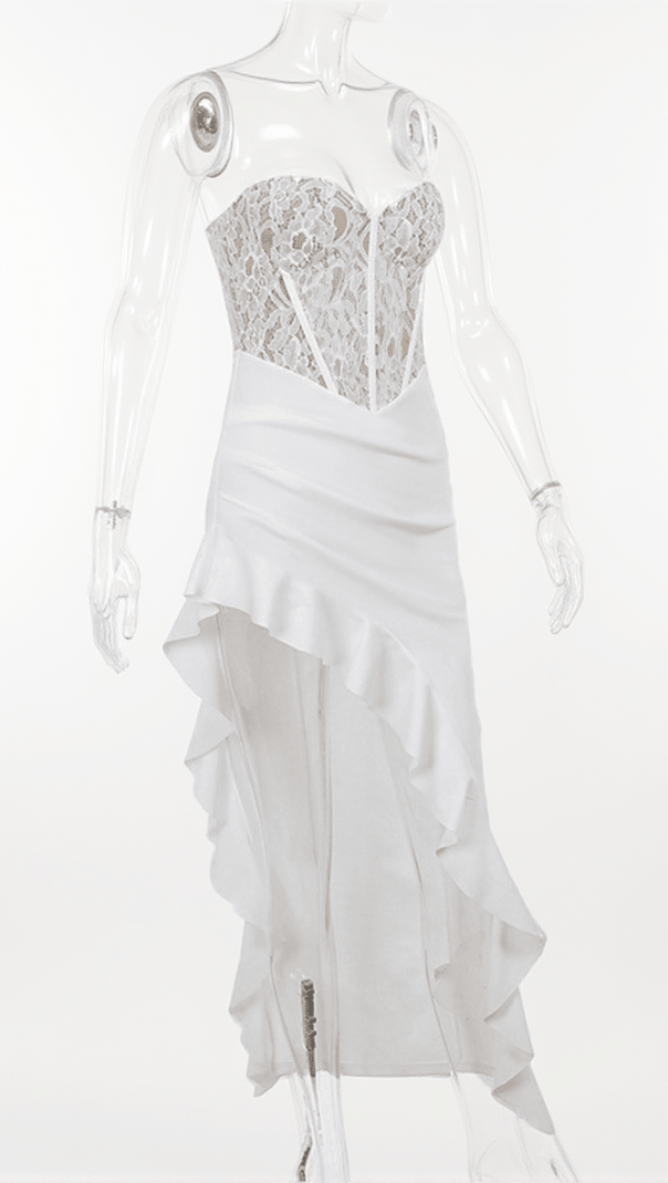 AIIZIE AIZEN LACE ASYMMETRIC RUFFLE MIDI DRESS - product image
