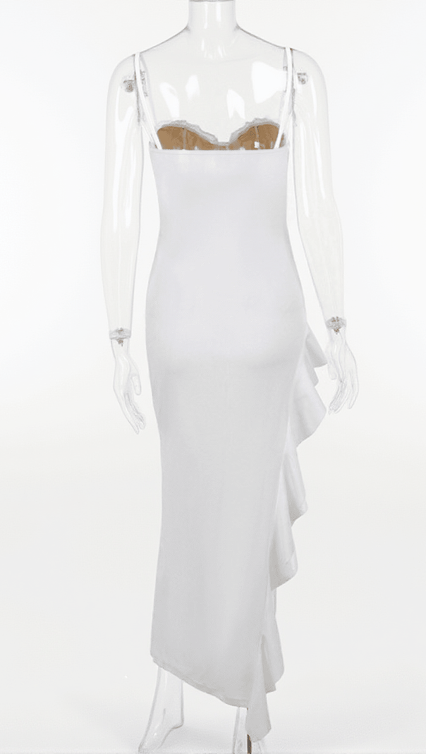 AIIZIE AIZEN LACE ASYMMETRIC RUFFLE MIDI DRESS - product image