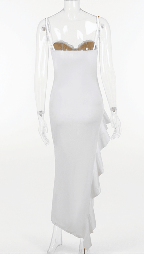 ABITO MIDI CON VOLANT ASIMMETRICO IN PIZZO AIZEN