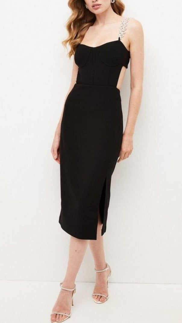 AIIZIE BANDAGE CUTOUT MIDI DRESS IN BLACK - product image
