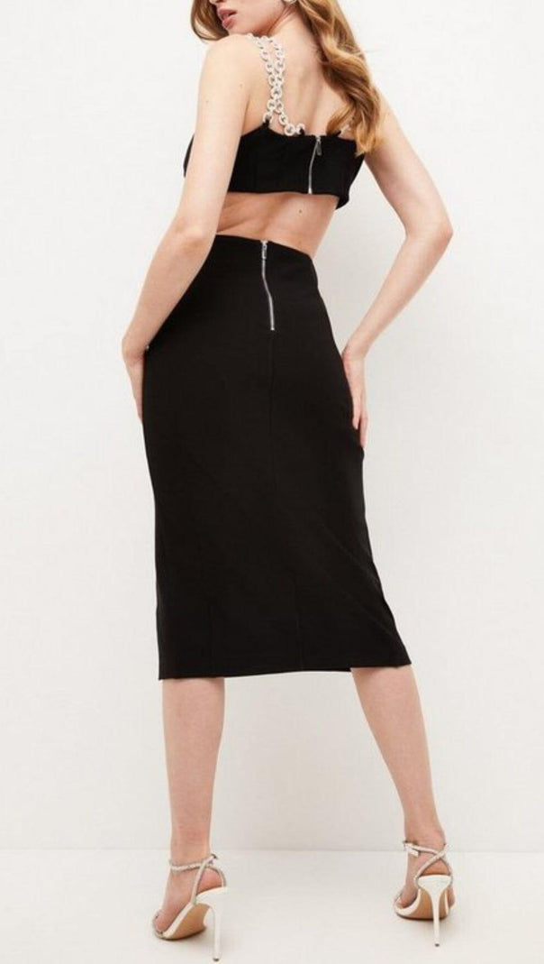 AIIZIE BANDAGE CUTOUT MIDI DRESS IN BLACK - product image