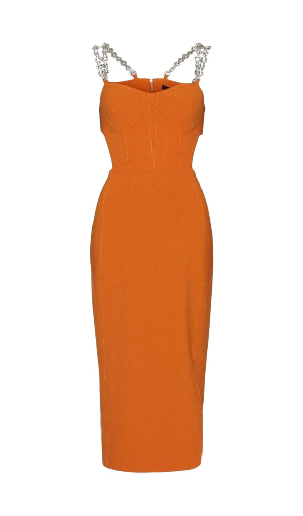 BANDAGE CUTOUT MIDI DRESS IN ORANGE