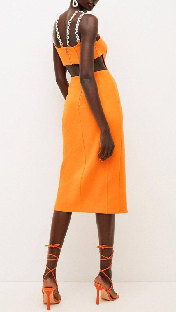 AIIZIE BANDAGE CUTOUT MIDI DRESS IN ORANGE - product image
