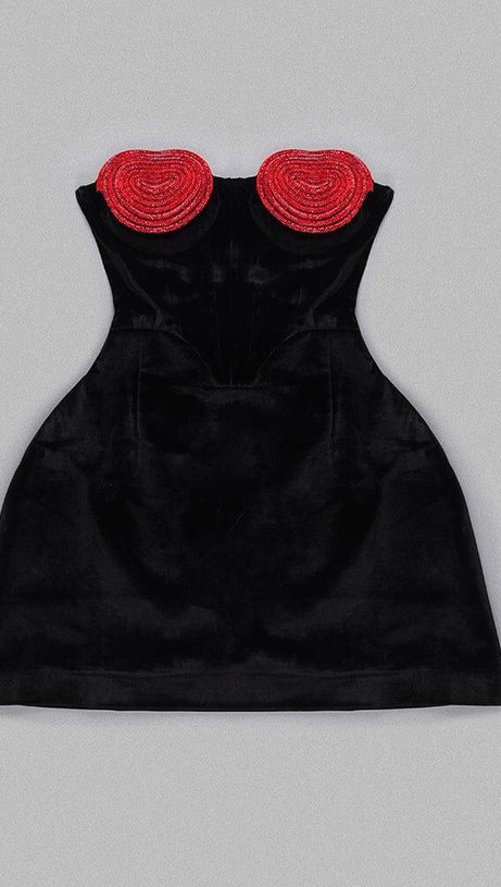 RED CRYSTAL HEART MINI DRESS