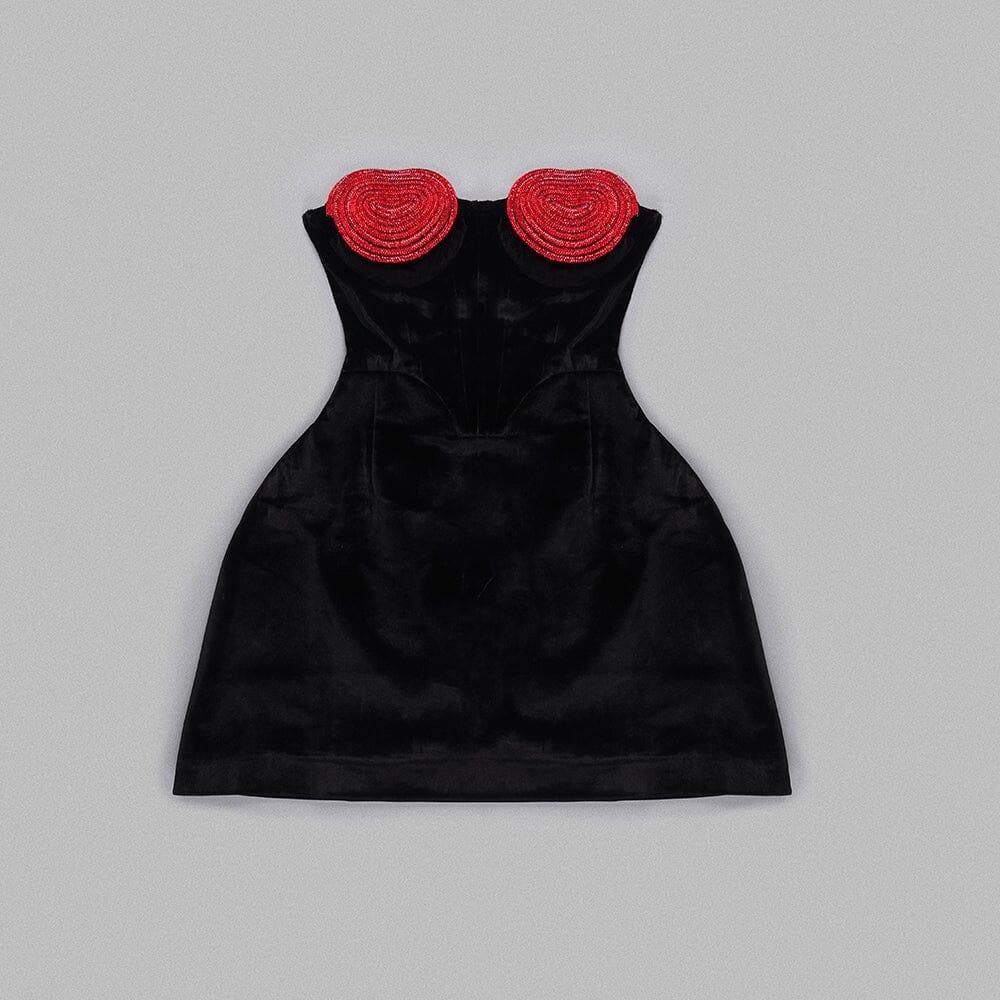 MINI ABITO CON CUORE DI CRISTALLO ROSSO