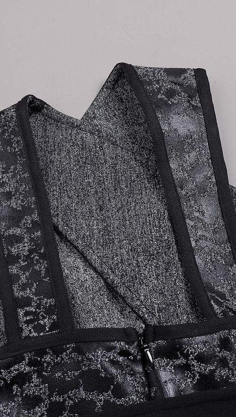 LEOPARD PRINT CRISS CROSS TIGHT BELT SPLIT LONG BANDAGE DRESS