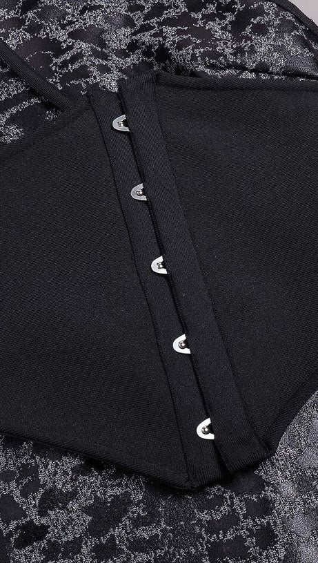 LEOPARD PRINT CRISS CROSS TIGHT BELT SPLIT LONG BANDAGE DRESS