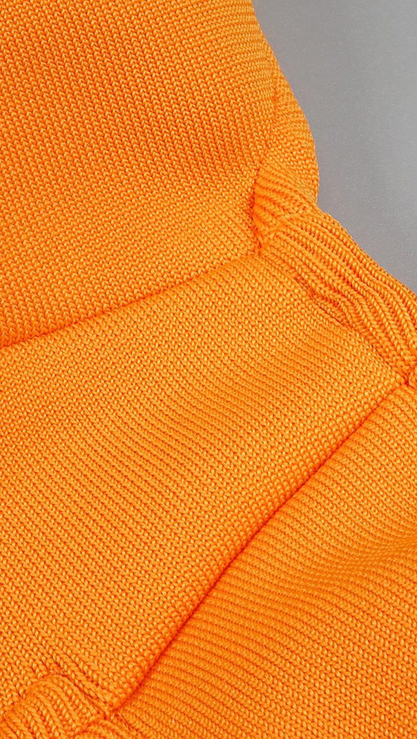 AIIZIE BUSTIER NECKLINE CUT OUT BANDAGE DRESS IN ORANGE - product image