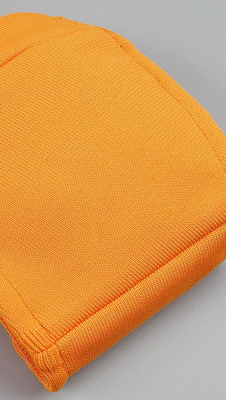 BUSTIER NECKLINE CUT OUT BANDAGE DRESS IN ORANGE