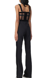 STRAPPY BEADED BANDAGE MESH JUMPSUIT