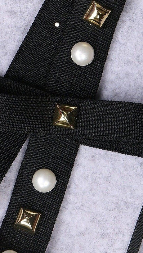 STRAPPY BEADED BANDAGE MESH JUMPSUIT