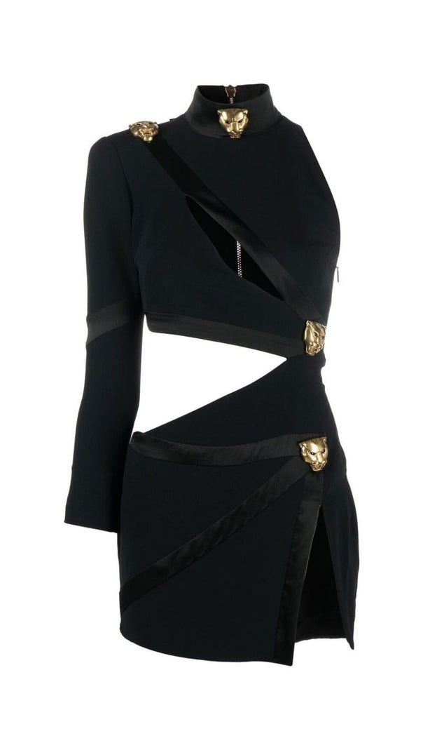 AIIZIE PANTHER HEAD CUT OUT ASYMMETRIC BANDAGE MINI DRESS - product image