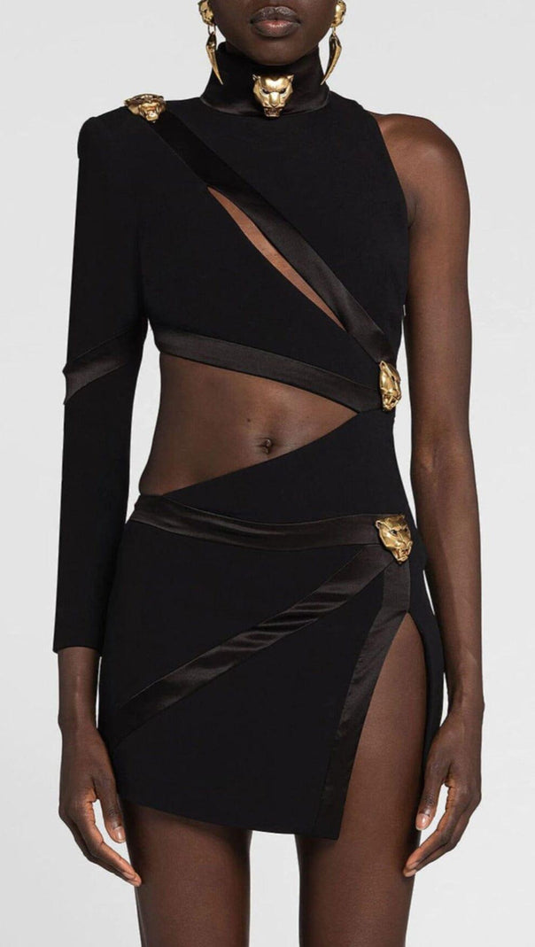 AIIZIE PANTHER HEAD CUT OUT ASYMMETRIC BANDAGE MINI DRESS - product image