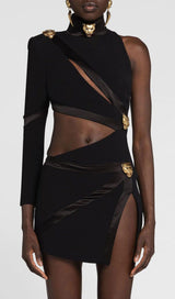 PANTHER HEAD CUT OUT ASYMMETRIC BANDAGE MINI DRESS