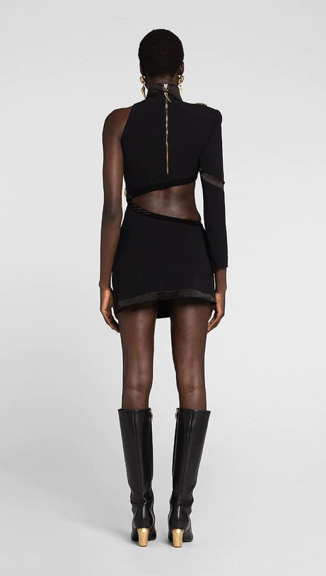 PANTHER HEAD CUT OUT ASYMMETRIC BANDAGE MINI DRESS