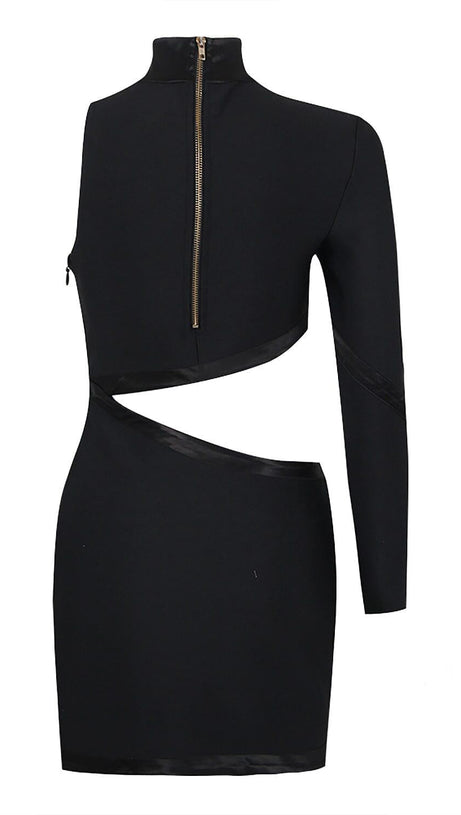 PANTHER HEAD CUT OUT ASYMMETRIC BANDAGE MINI DRESS