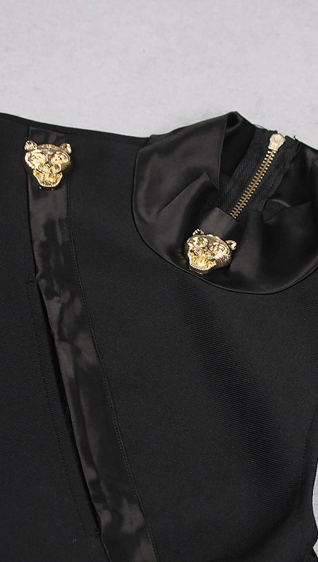 PANTHER HEAD CUT OUT ASYMMETRIC BANDAGE MINI DRESS
