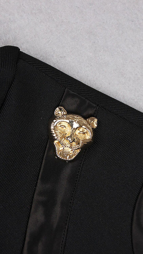 PANTHER HEAD CUT OUT ASYMMETRIC BANDAGE MINI DRESS