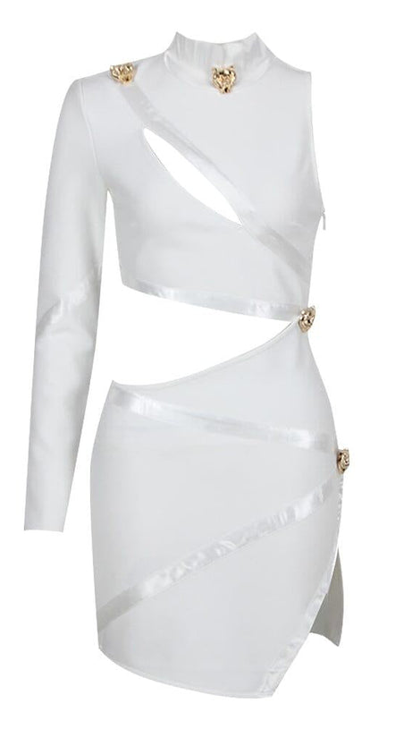 PANTHER HEAD CUT OUT ASYMMETRIC BANDAGE MINI DRESS