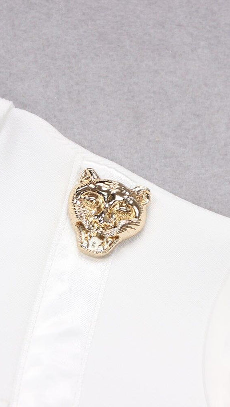 PANTHER HEAD CUT OUT ASYMMETRIC BANDAGE MINI DRESS