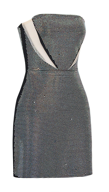 BANDEAU MESH BEADED MINI DRESS
