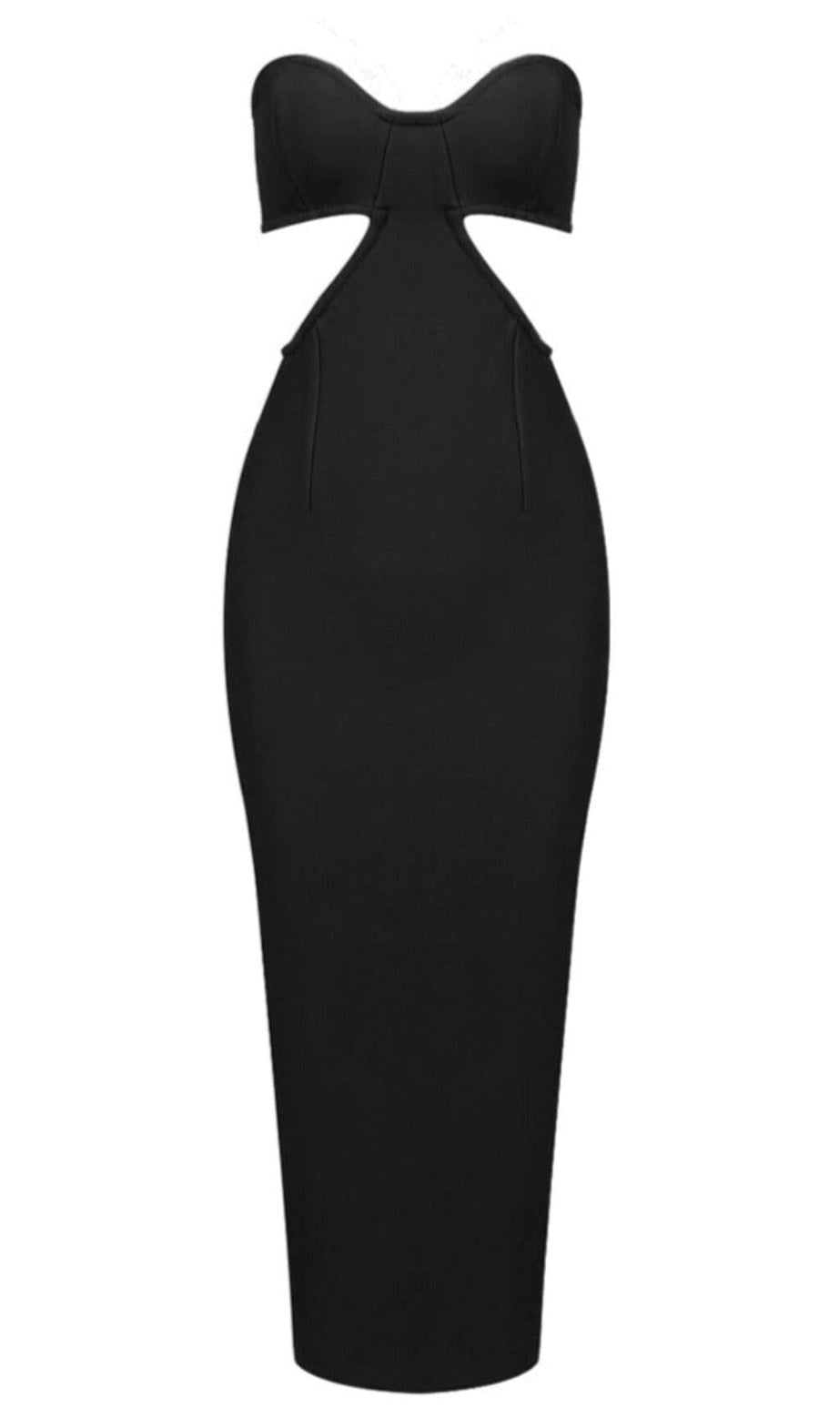 ABITO BUSTIER CON SCOLLO A COSTINE E FASCE IN NERO