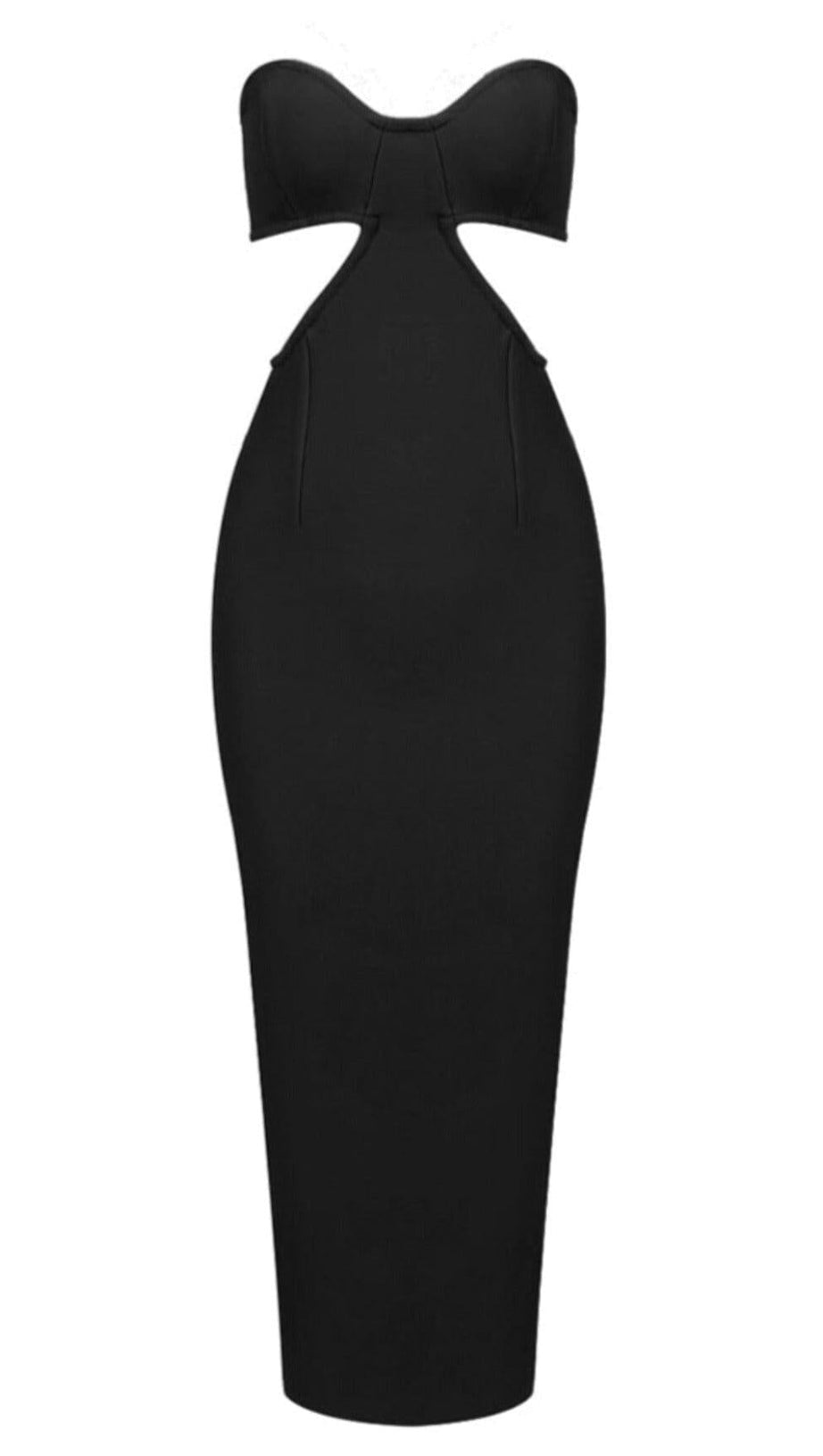 BANDAGE-KLEID MIT BUSTIERAUSSCHNITT UND CUT-OUTS IN SCHWARZ