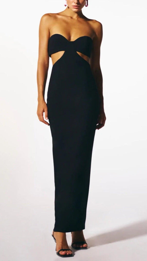 AIIZIE BUSTIER NECKLINE CUT OUT BANDAGE DRESS IN BLACK - product image