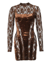 Denzel Long Sleeve Patchwork Velvet Dress