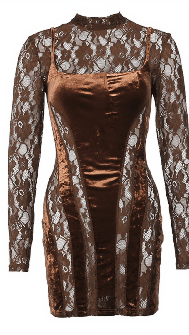 AIIZIE DENZEL LONG SLEEVE PATCHWORK VELVET DRESS - product image