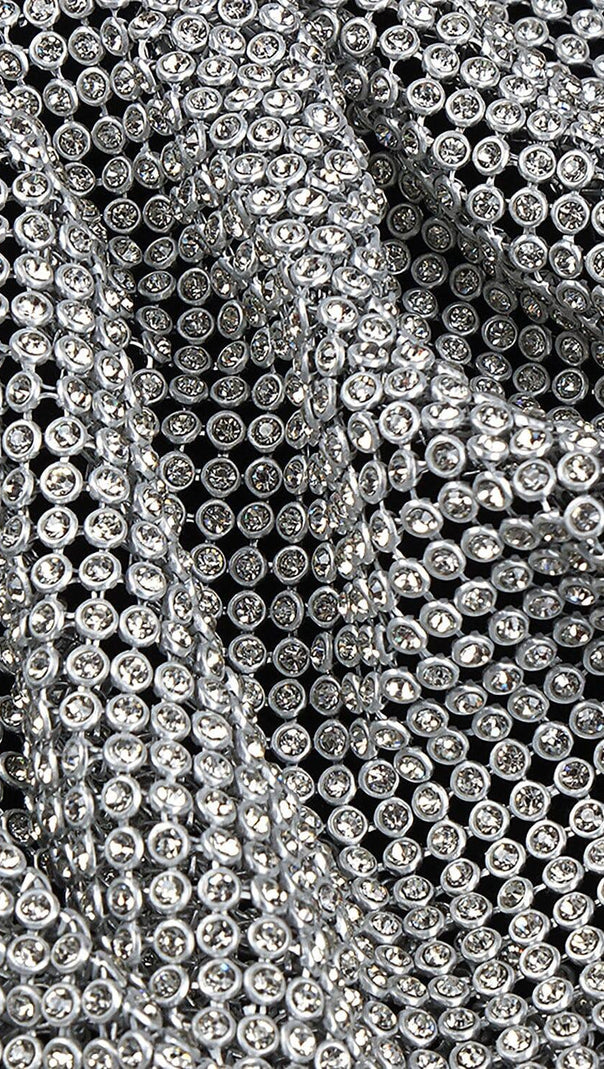 AIIZIE BLACK HALTER BANDAGE CORSETED DRESS WITH CRYSTAL CHAINMAIL - product image