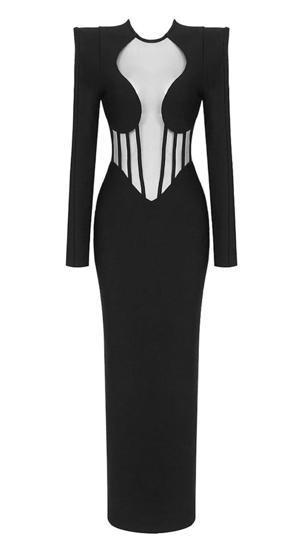 AIIZIE BLACK MESH CORSET DETAIL BANDAGE LONG DRESS - product image