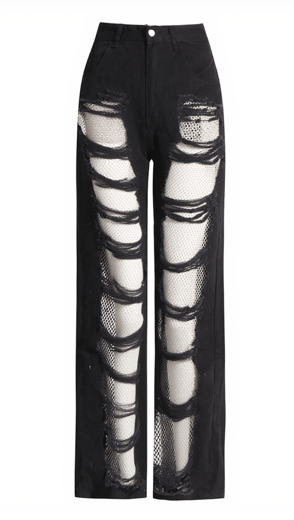 AIIZIE EPHRAIM DIAMOND MESH PATCHWORK DENIM PANTS - product image