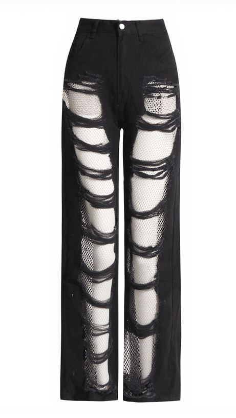 EPHRAIM DIAMOND MESH PATCHWORK DENIM PANTS