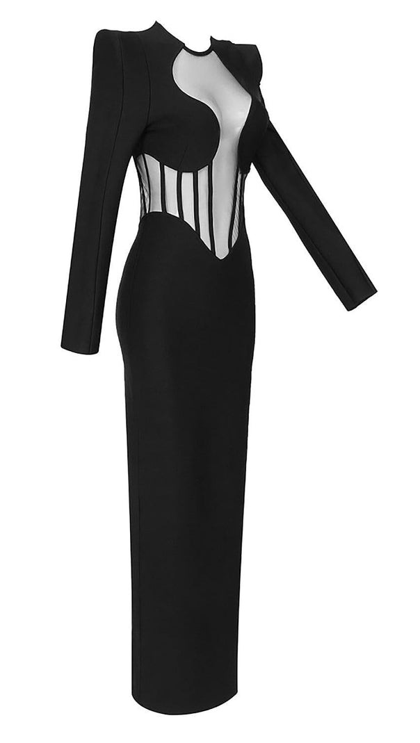 AIIZIE BLACK MESH CORSET DETAIL BANDAGE LONG DRESS - product image