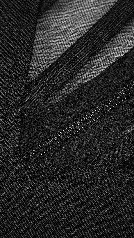 BLACK MESH CORSET DETAIL BANDAGE LONG DRESS