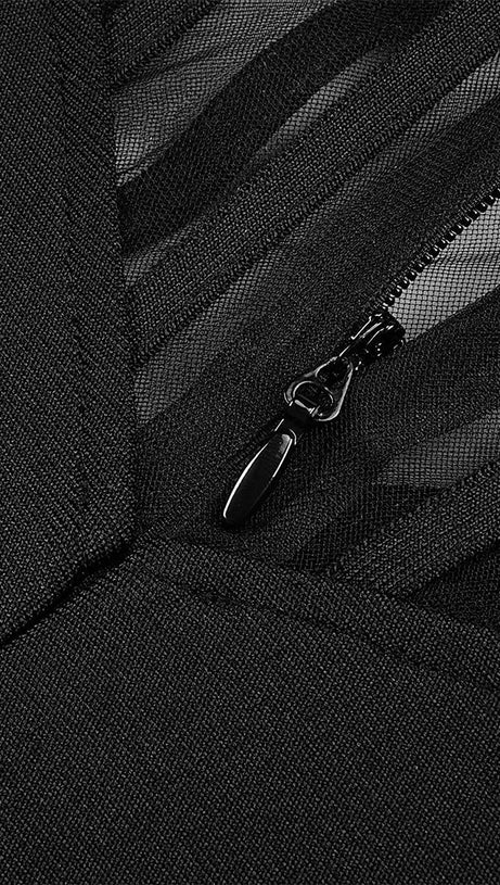 BLACK MESH CORSET DETAIL BANDAGE LONG DRESS