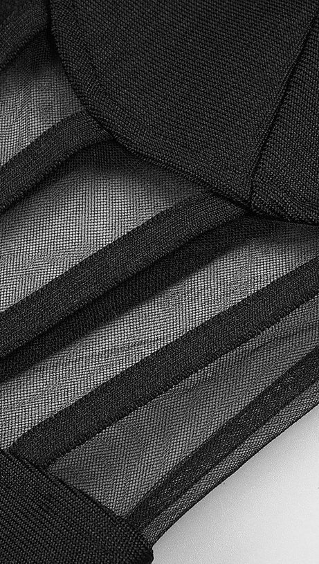 BLACK MESH CORSET DETAIL BANDAGE LONG DRESS