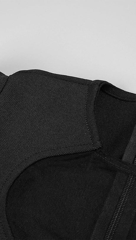 BLACK MESH CORSET DETAIL BANDAGE LONG DRESS