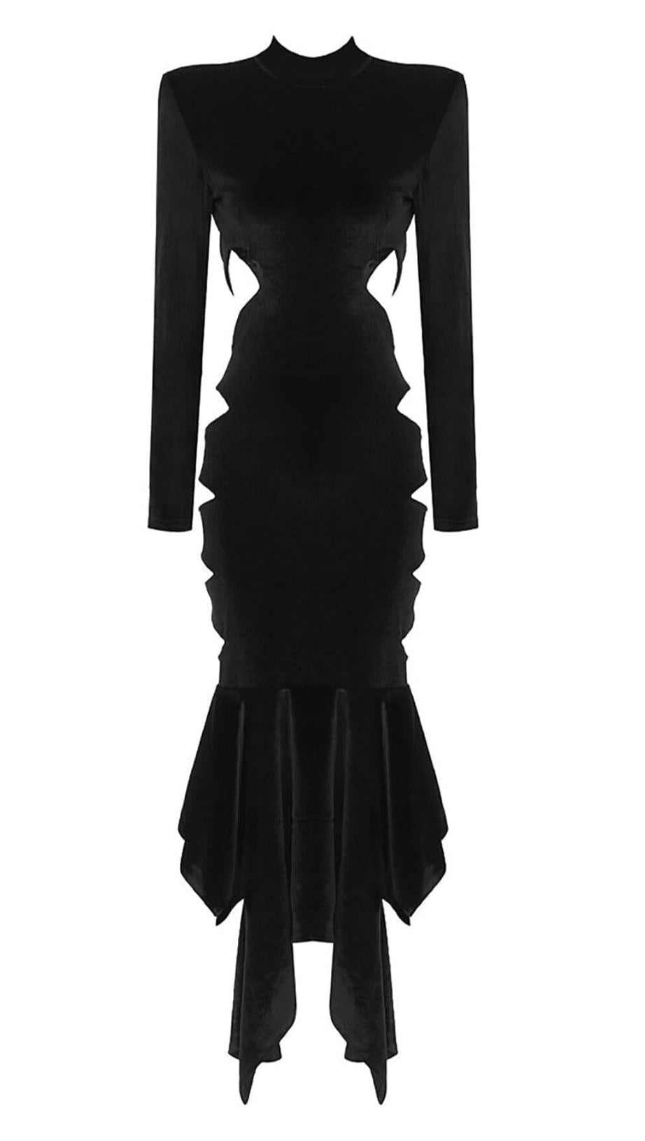 BACKLESS CUT-OUT DETAILED VELVET MIDI DRESS