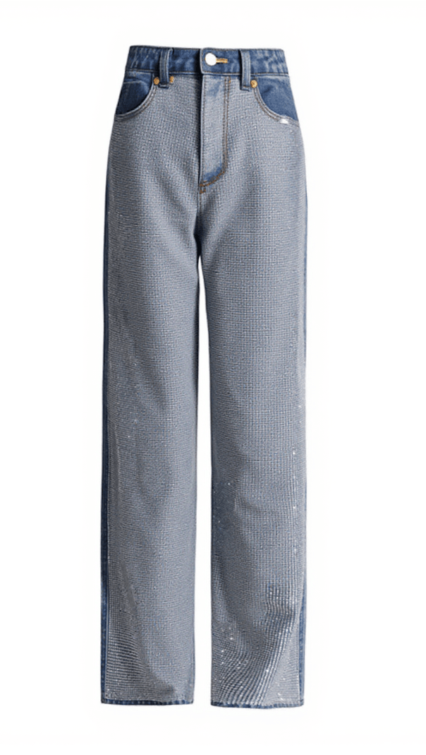 AIIZIE ELON RHINESTONE PATCHWORK DENIM PANTS - product image
