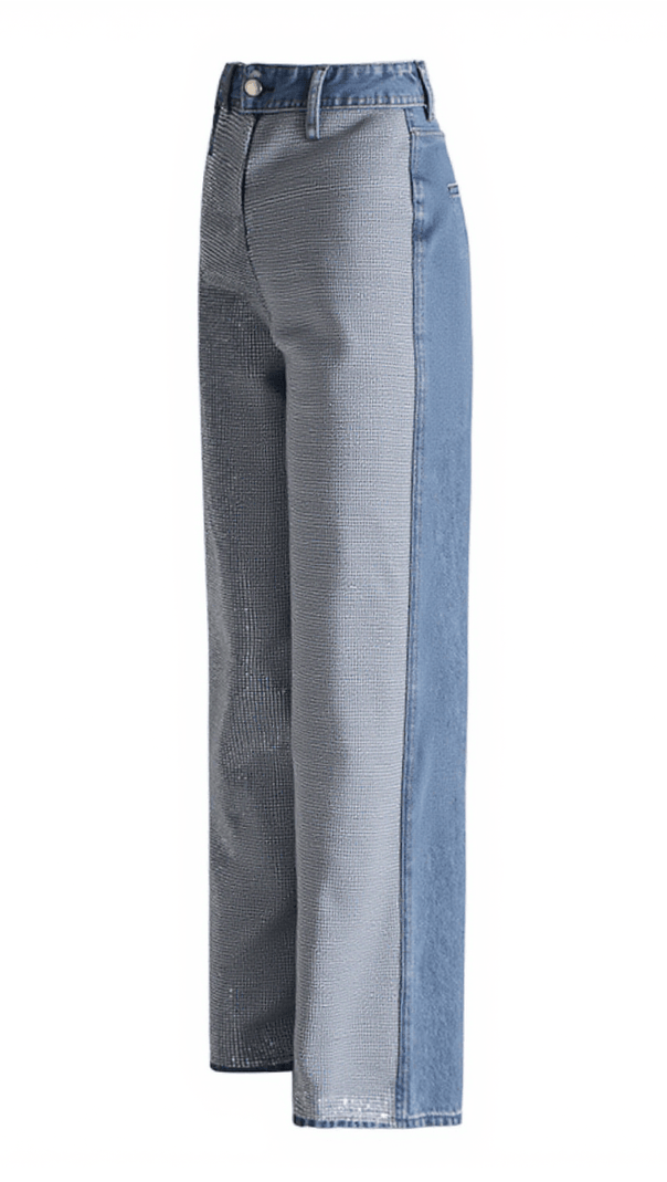AIIZIE ELON RHINESTONE PATCHWORK DENIM PANTS - product image