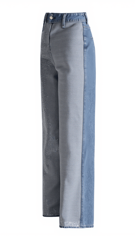 PANTALONI IN DENIM PATCHWORK CON STRASS ELON